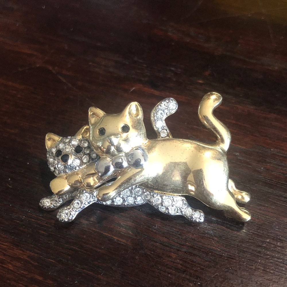 Rhinestone Cats Brooch Mr. Mrs. Fancy Feline/ Two Cats Running/Costume Jewlery